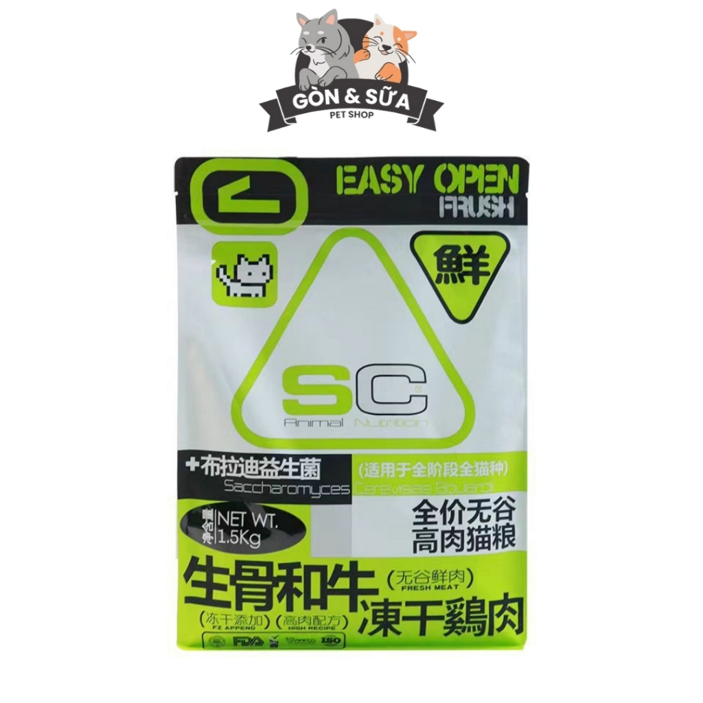 Hạt mèo SC nhiều topping cho mèo mọi lứa tuổi túi 1,5Kg protein 42%,thức ăn cho mèo SC giúp tăng cân