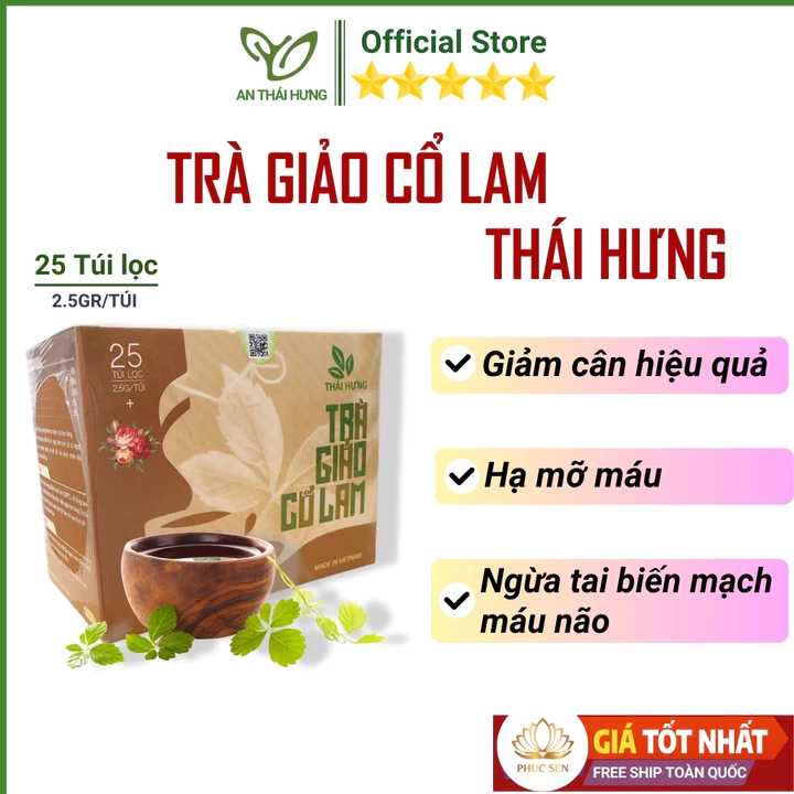 Trà Giảo Cổ Lam Thái Hưng loại cao cấp 25 túi lọc x 2,5gr, Giảm Cân, Hạ Mỡ Máu, Ổn định huyết áp