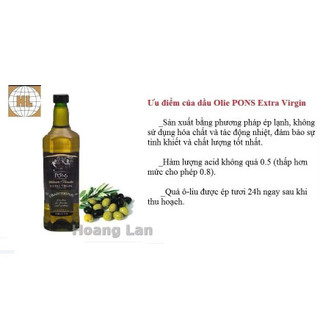 Dầu Olive Extra Virgin PONS 1 lít - Tây Ban Nha (chai nhựa)
