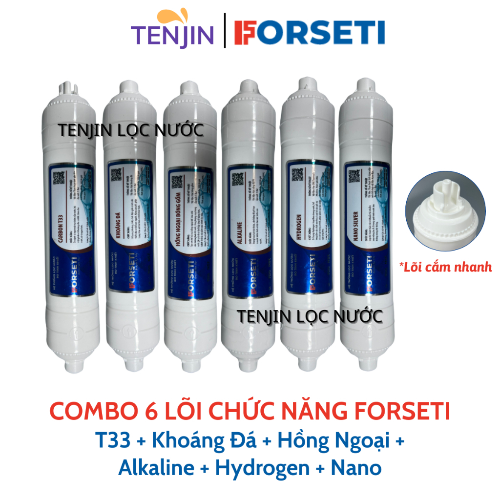 Combo 6 Lõi Lọc Chức Năng FORSETI Gồm Carbon T33 + Khoáng Đá + Hồng Ngoại + Alkaline + Hydrogen + Nano