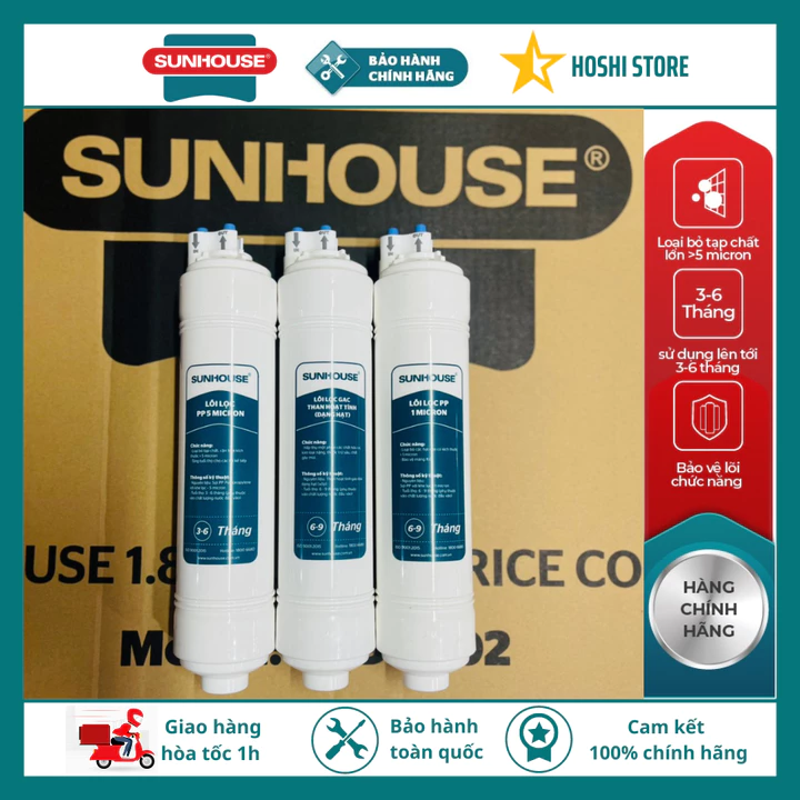 Bộ lõi lọc nước đúc liền nối nhanh số 123 Sunhouse dùng cho máy lọc nước nóng lạnh