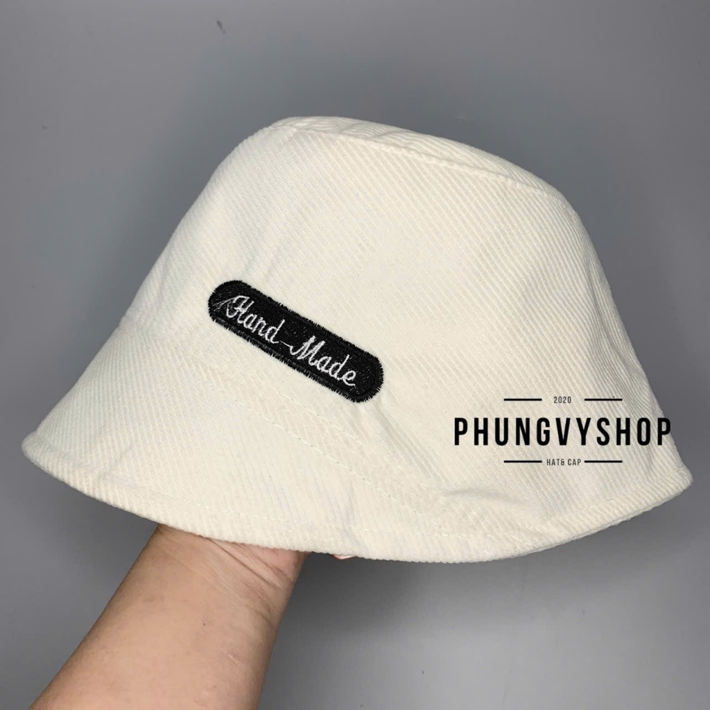 (SALE) Mũ CỤP  Nhung mềm bucket tai bèo vành unisex Phungvyshop- Nón Sụp VÁ VÀNH Thêu Chữ Nhật HANDMADE