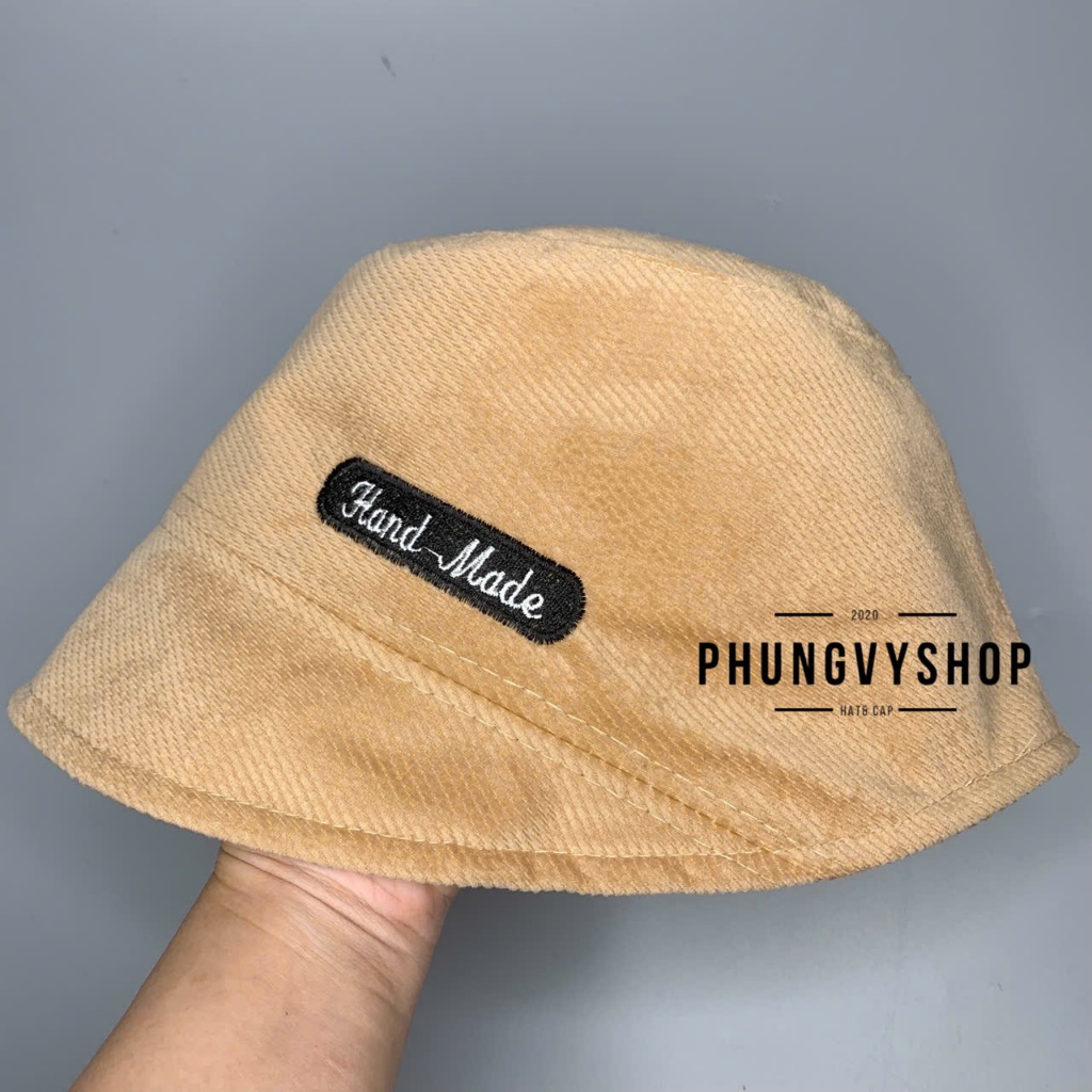 (SALE) Mũ CỤP  Nhung mềm bucket tai bèo vành unisex Phungvyshop- Nón Sụp VÁ VÀNH Thêu Chữ Nhật HANDMADE