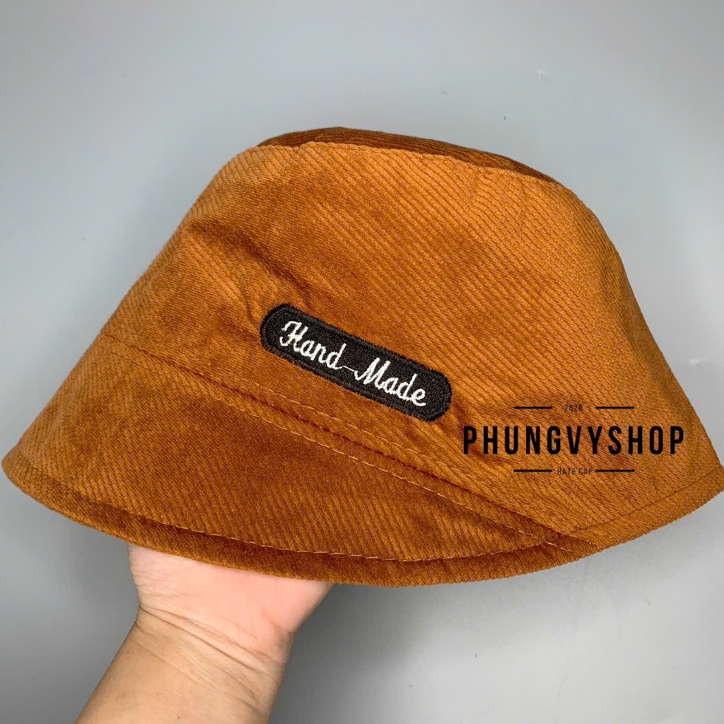 (SALE) Mũ CỤP  Nhung mềm bucket tai bèo vành unisex Phungvyshop- Nón Sụp VÁ VÀNH Thêu Chữ Nhật HANDMADE