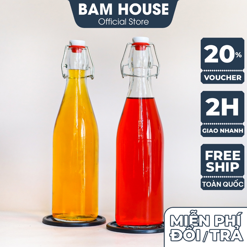 Ảnh Chai thủy tinh đựng nước Bam House 500ml có nắp cài cao cấp CRNC02 1