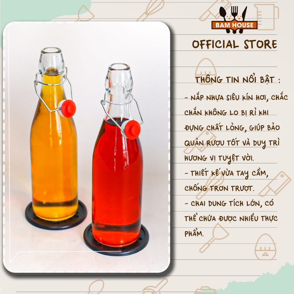 Ảnh Chai thủy tinh đựng nước Bam House 500ml có nắp cài cao cấp CRNC02 2