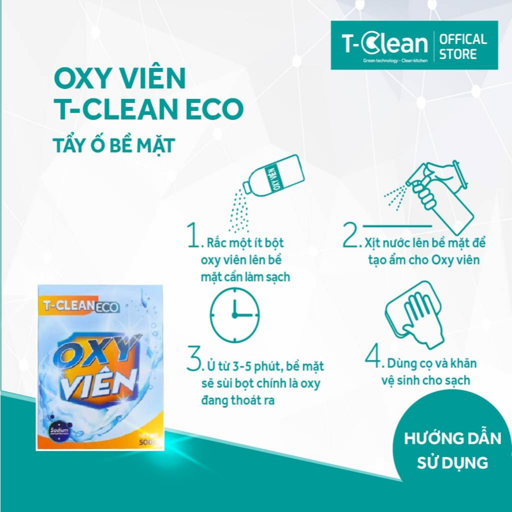 Bột Oxy T-Clean, Tẩy quần áo, Thông tắc cống, Tẩy xoong nồi inox, Tẩy đa bề mặt, Không mùi