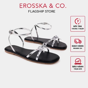 Erosska - Giày sandal đế bằng mũi hở phối nơ phong cách đơn giản năng động màu bạc cao 1cm - EM134