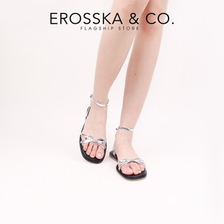 Erosska - Giày sandal đế bằng mũi hở phối nơ phong cách đơn giản năng động màu bạc cao 1cm - EM134