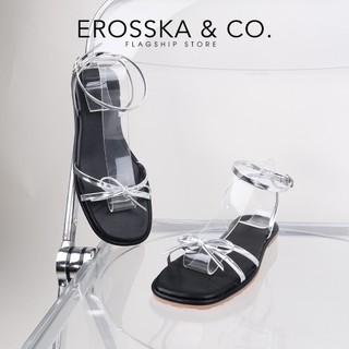 Erosska - Giày sandal đế bằng mũi hở phối nơ phong cách đơn giản năng động màu bạc cao 1cm - EM134