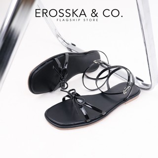 Erosska - Giày sandal đế bằng mũi hở phối nơ phong cách đơn giản năng động màu bạc cao 1cm - EM134