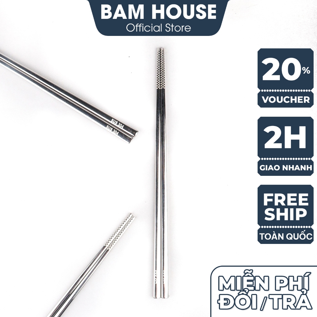 Ảnh Đũa inox 304 Bam House đũa chắc tay vân hoạ tiết chống trơn trượt lõi thép cao cấp DIN02 - 1 Đôi 1