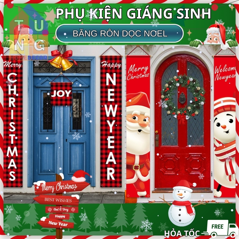 Phụ kiện trang trí giáng sinh ThD2519 Đồ trang trí noel Banner dọc treo ...