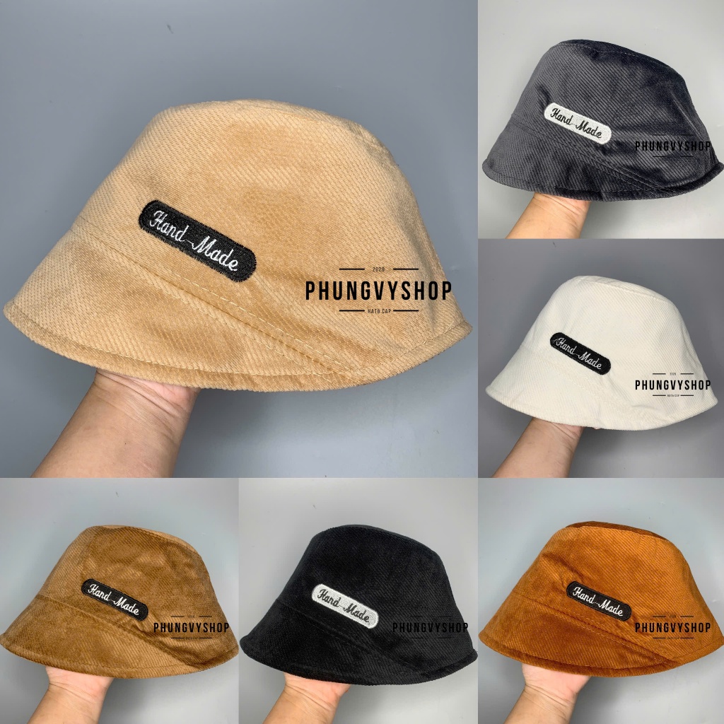(SALE) Mũ CỤP  Nhung mềm bucket tai bèo vành unisex Phungvyshop- Nón Sụp VÁ VÀNH Thêu Chữ Nhật HANDMADE