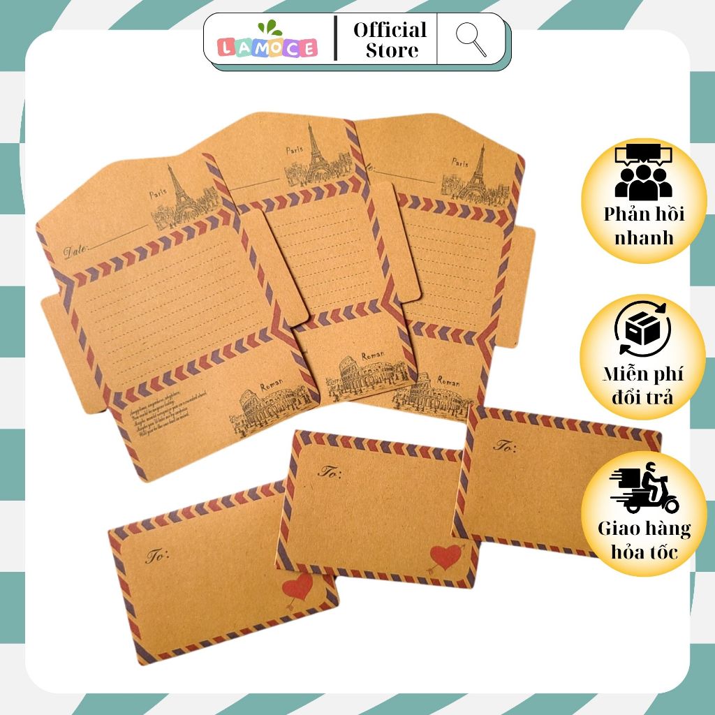 Thiệp mini kiểu bao thư, thiệp giấy phong cách vintage viết lời cảm ơn ...