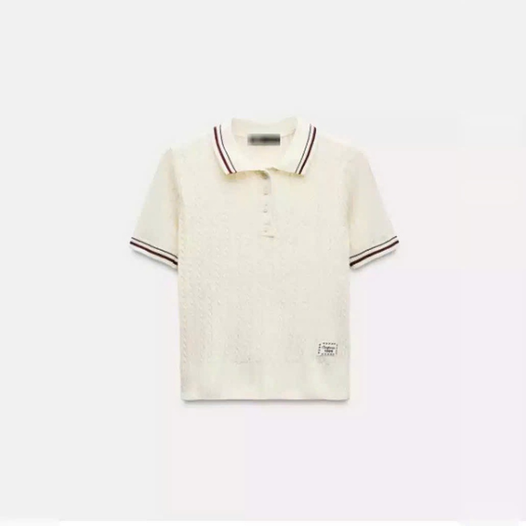 Áo len cộc tay cổ polo băng lụa ZR dệt kim hàng xuất 1986 kèm ảnh thật