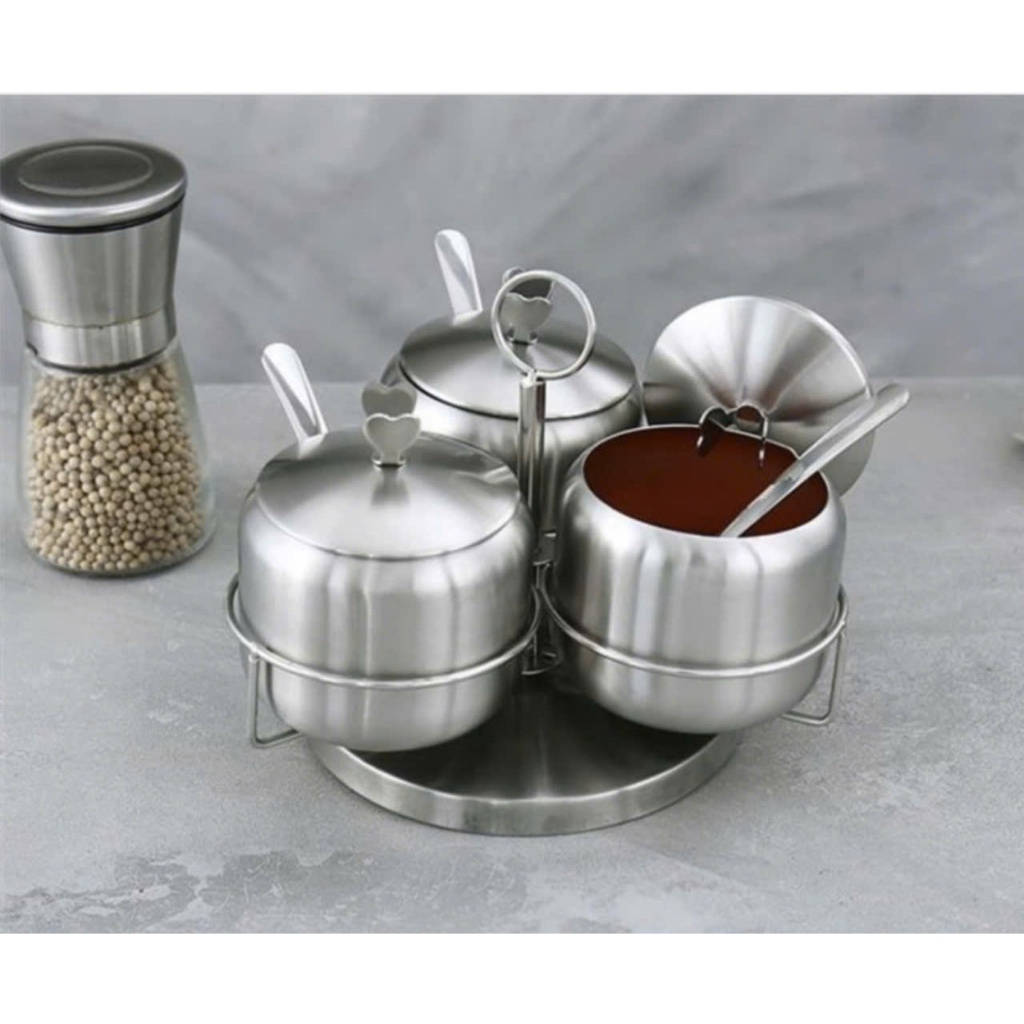 Bộ hủ inox 304 đựng gia vị kèm khay chân đế | Shopee Việt Nam