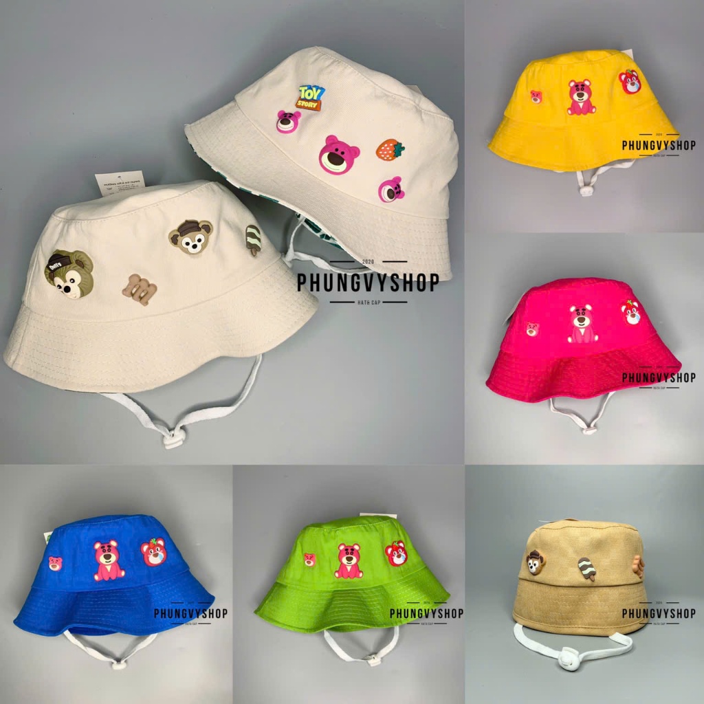 Mũ CỦA BÉ bucket tai bèo vành cực dễ thương trai gái phungvyshop- Nón BO trung GẤU HỒNG DÂU KHỈ NÂU