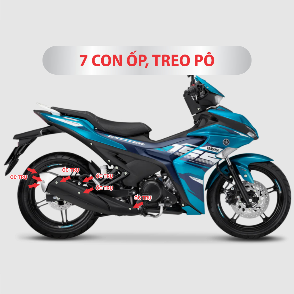 Ốc Salaya Exciter 155 full bộ gắn dàn áo, dàn chân, yếm, ốp pô, che sên...