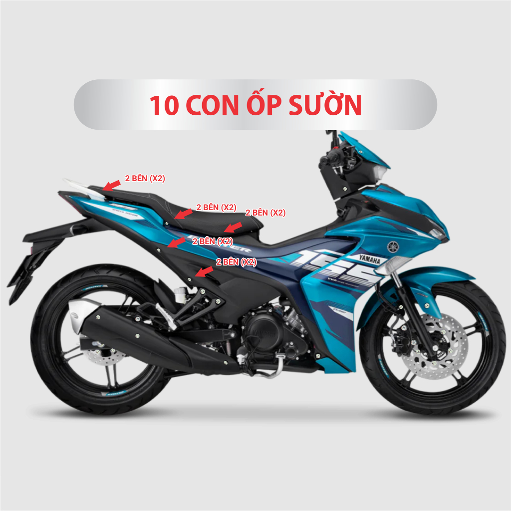 Ốc Salaya Exciter 155 full bộ gắn dàn áo, dàn chân, yếm, ốp pô, che sên...