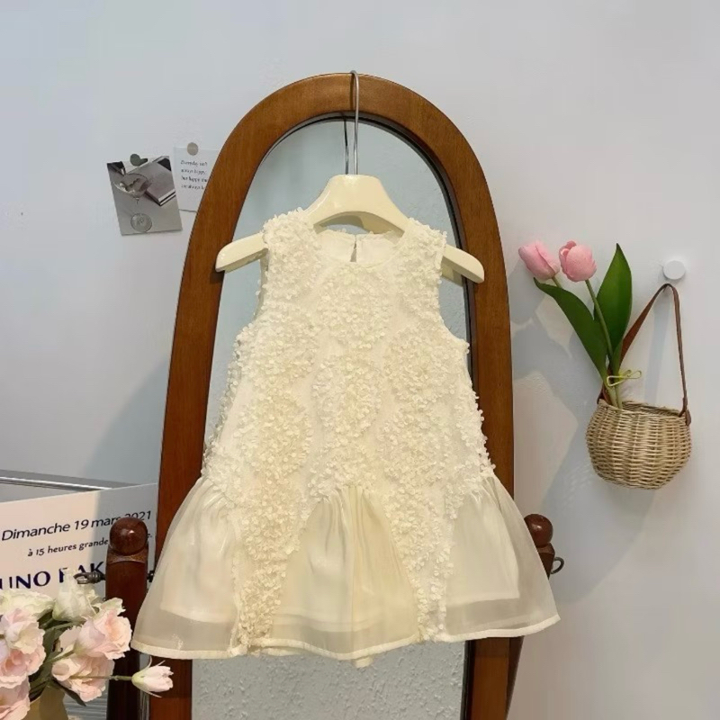DL40 Váy cho bé Diệu Linh shop kids - váy thiết kế ren cẩm tú cầu màu trắng kem đinh nơ cho bé diện đi tiệc 8-26kg