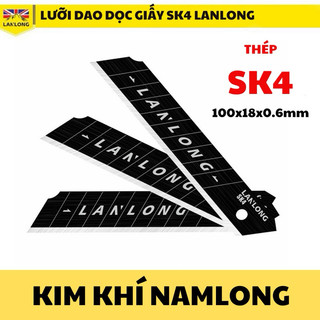 (Hộp 10 lưỡi) Lưỡi dao rọc giấy SK4 đen LANLONG LL20138 kích thước 100x18x0.6mm