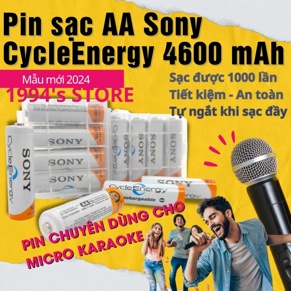 Bộ 4 viên Pin tiểu sạc Sony AA 4600mAh và Pin đũa sạc Sony AAA 4300mAh ...