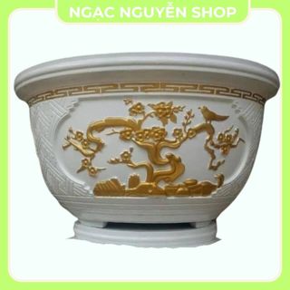 Khuôn đúc chậu tròn 50 cm không kèm chân đôn chất liệu nhựa abs hoa văn tùng, cúc, mai