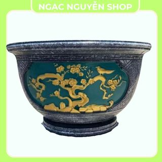Khuôn đúc chậu tròn 50 cm không kèm chân đôn chất liệu nhựa abs hoa văn tùng, cúc, mai