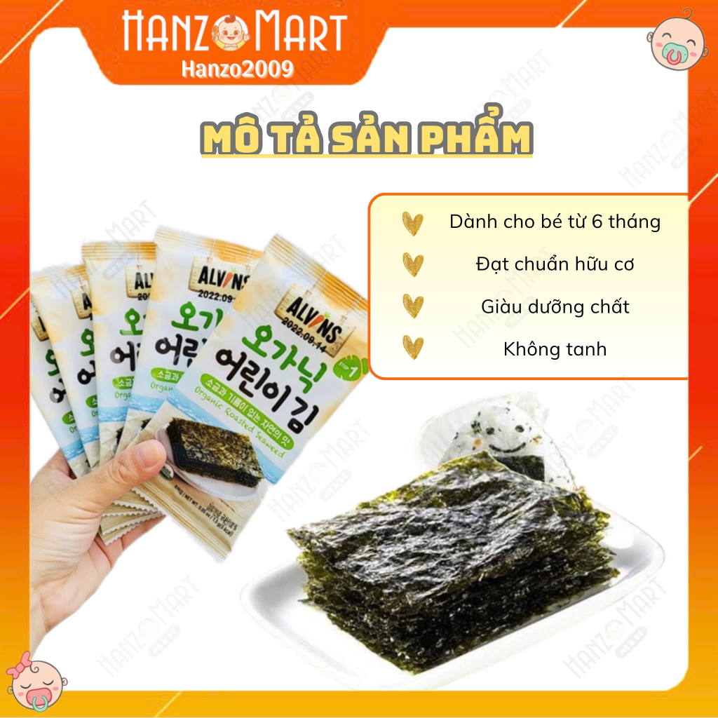 Rong biển tách muối cho bé ăn dặm hữu cơ Alvins Hàn Quốc 6m+