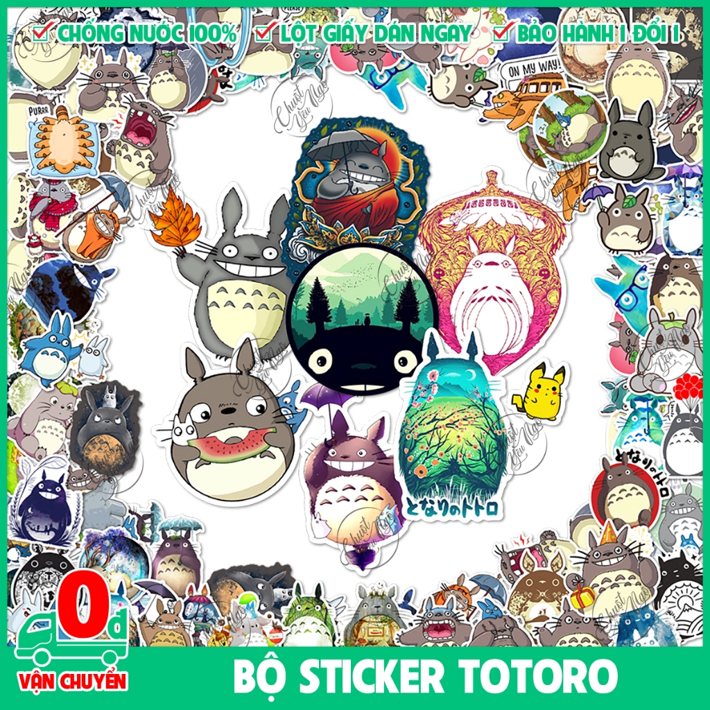 Combo 100 sticker decal hình dán TOTORO phim hoạt hình chất liệu chống ...