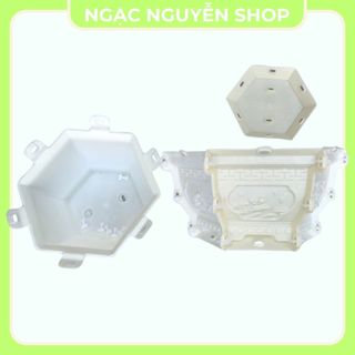 Khuôn đúc chậu lục giác rộng 40cm hoa văn phúc lộc thọ tùng sen mai abs không chân tặng kèm búa cao su, chốt nhựa,