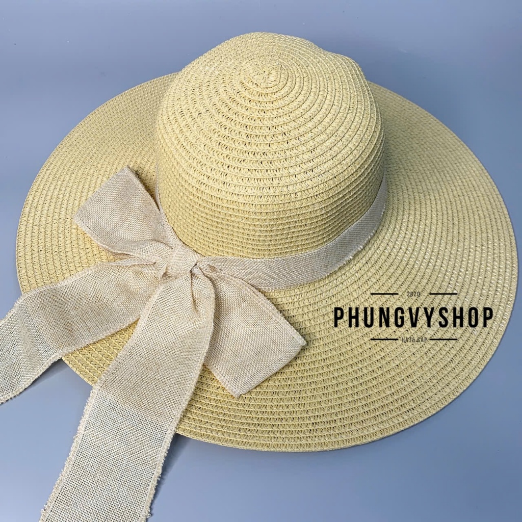 Mũ cói tai bèo Vành To Rộng che nắng thoáng mát đi biển phungvyshop - Bo CÓI VÀNH ĐẠI DÂY CỘT DÀI