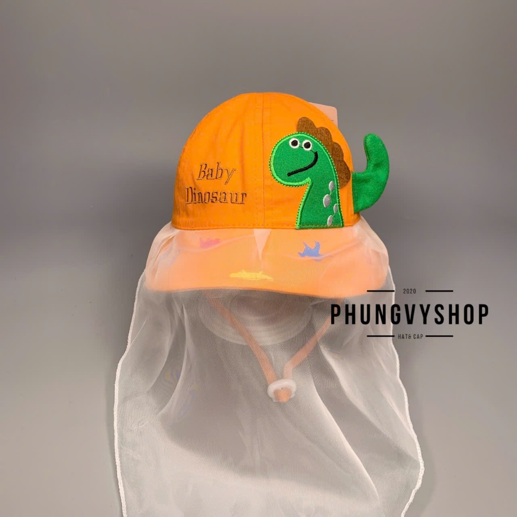 I VĐ 47cm/ Dưới 12 tháng I Mũ cho bé có khăn voan cản gió che bụi cho bé sơ sinh- BO nhí hai loại DINOSAUR- nón trai gái