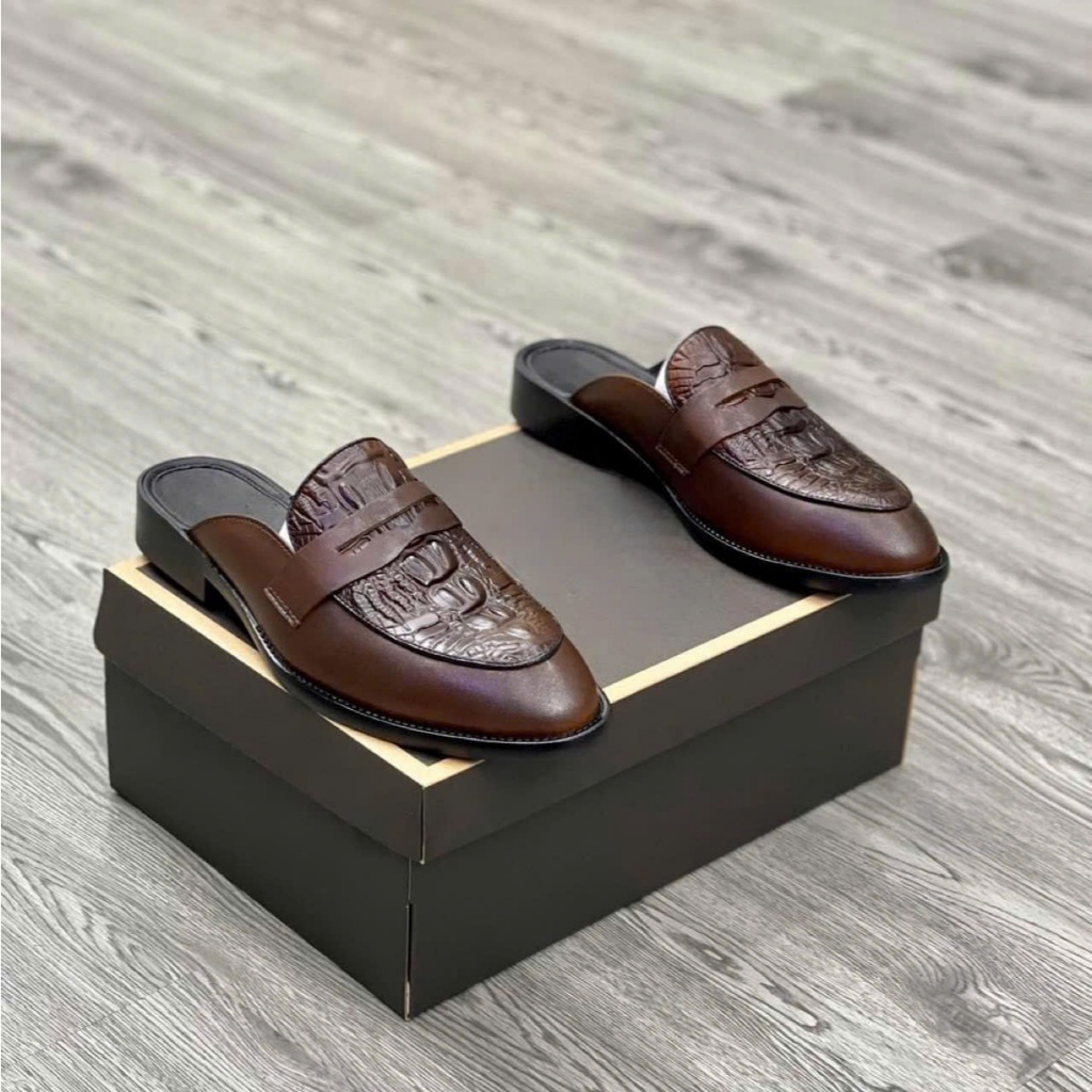 Giày Nam Giày Lười Công Sở, Giày Sục Nam Da Bò Dập Vân Cá Sấu Cao Cấp Sang Trọng Đế Cao Su Tăng Chiều Cao - Mã 1818