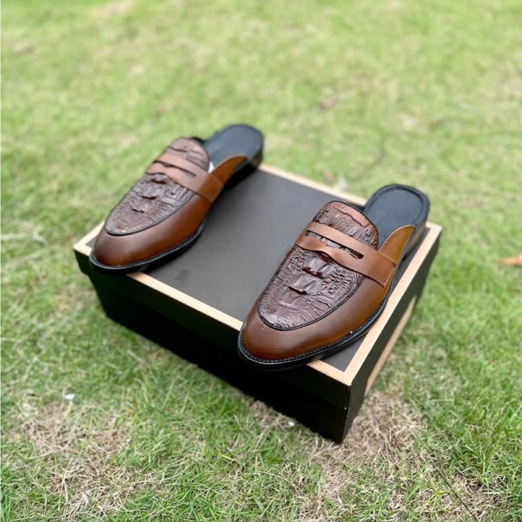 Giày Nam Giày Lười Công Sở, Giày Sục Nam Da Bò Dập Vân Cá Sấu Cao Cấp Sang Trọng Đế Cao Su Tăng Chiều Cao - Mã 1818