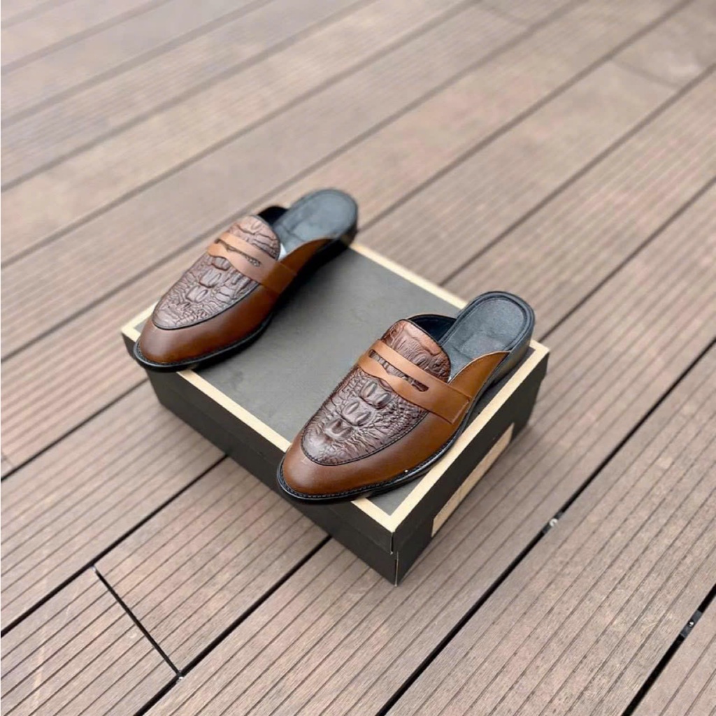 Giày Nam Giày Lười Công Sở, Giày Sục Nam Da Bò Dập Vân Cá Sấu Cao Cấp Sang Trọng Đế Cao Su Tăng Chiều Cao - Mã 1818