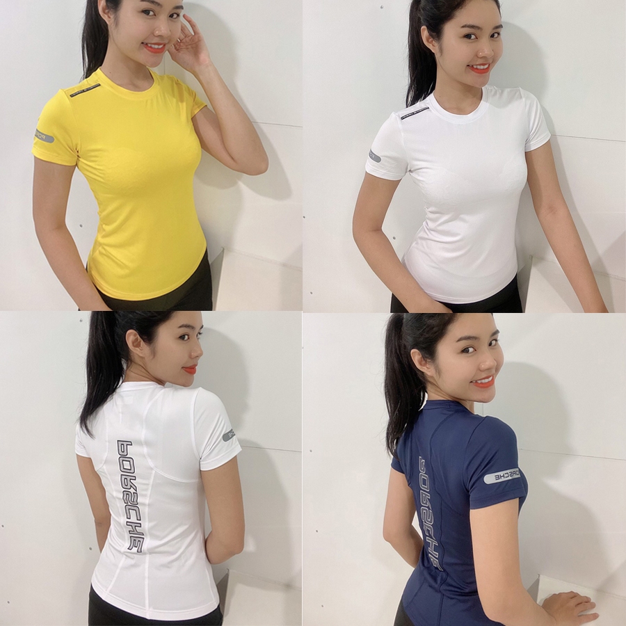 Áo nữ tập Gym, Yoga, Aerobic tay ngắn, chất thun 4 chiều - PO001