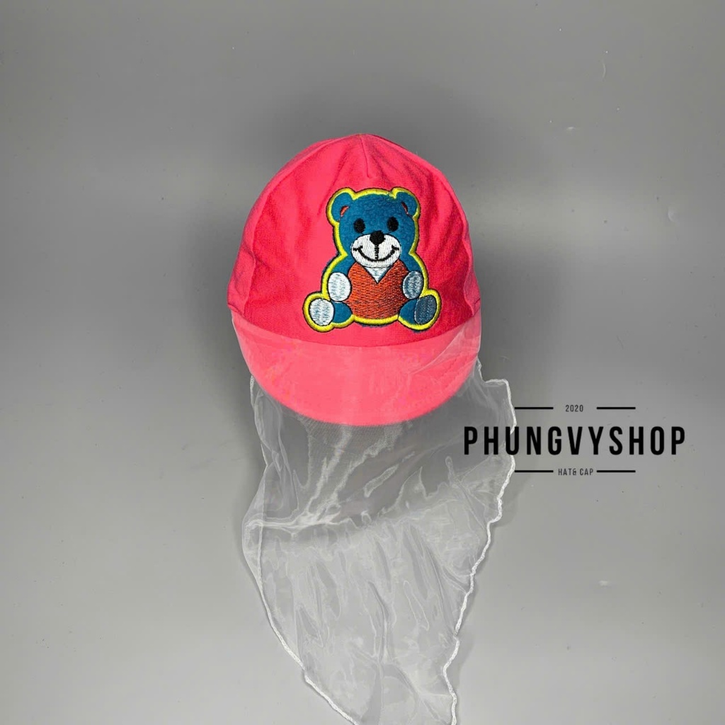 (SALE)Mũ cho bé có khăn voan cản gió che bụi cho bé sơ sinh trai gái phungvyshop- nón Lưỡi trai nhí VON GẤU KẾT NGỒI
