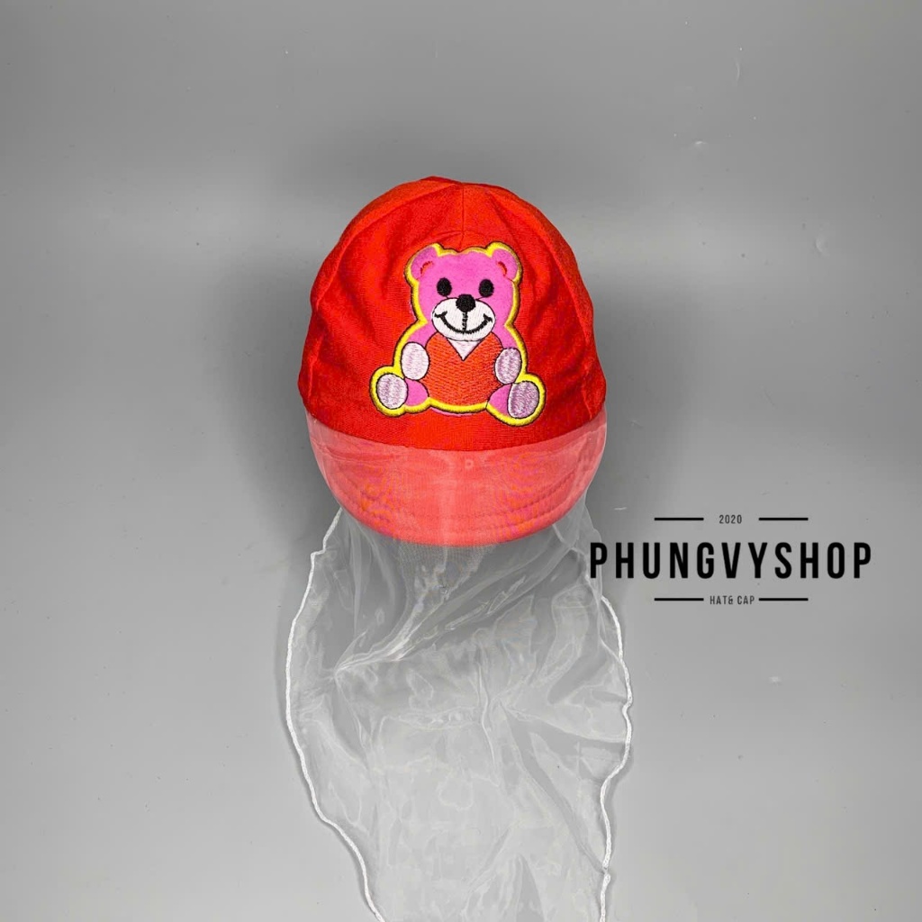 (SALE)Mũ cho bé có khăn voan cản gió che bụi cho bé sơ sinh trai gái phungvyshop- nón Lưỡi trai nhí VON GẤU KẾT NGỒI