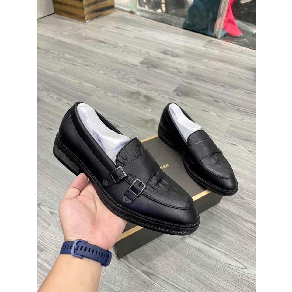 Giày Nam Giày Tây Nam Công Sở, Giày Lười Loafer Nam Da Bò Dập Vân Cá Sấu Thiết Kế 2 Khóa Đơn Giản Thanh Lịch -  Mã 6161