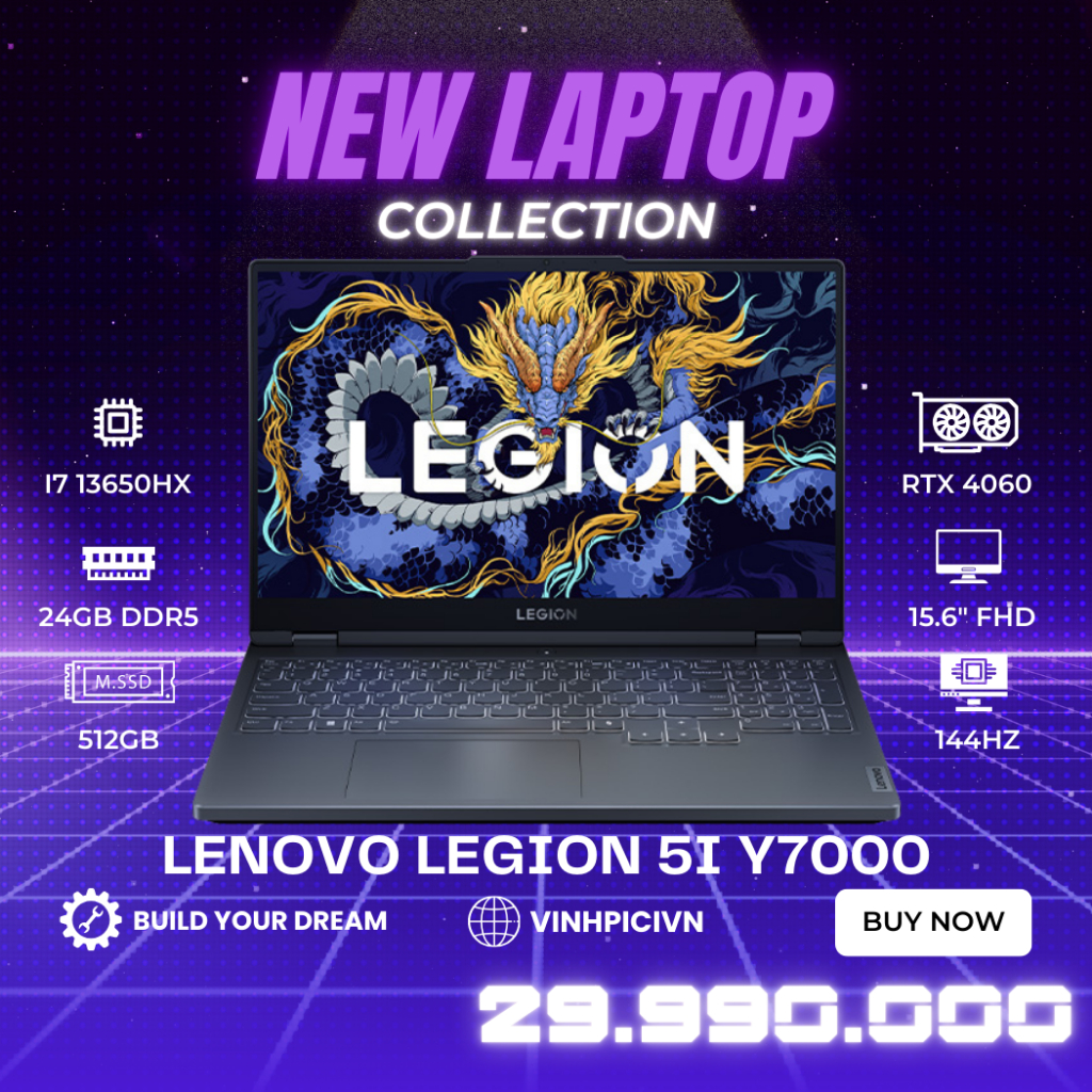 Laptop Lenovo Legion 5i Y7000 2024 (i713650HX/ RTX 4060/ Ram 24GB/ SSD