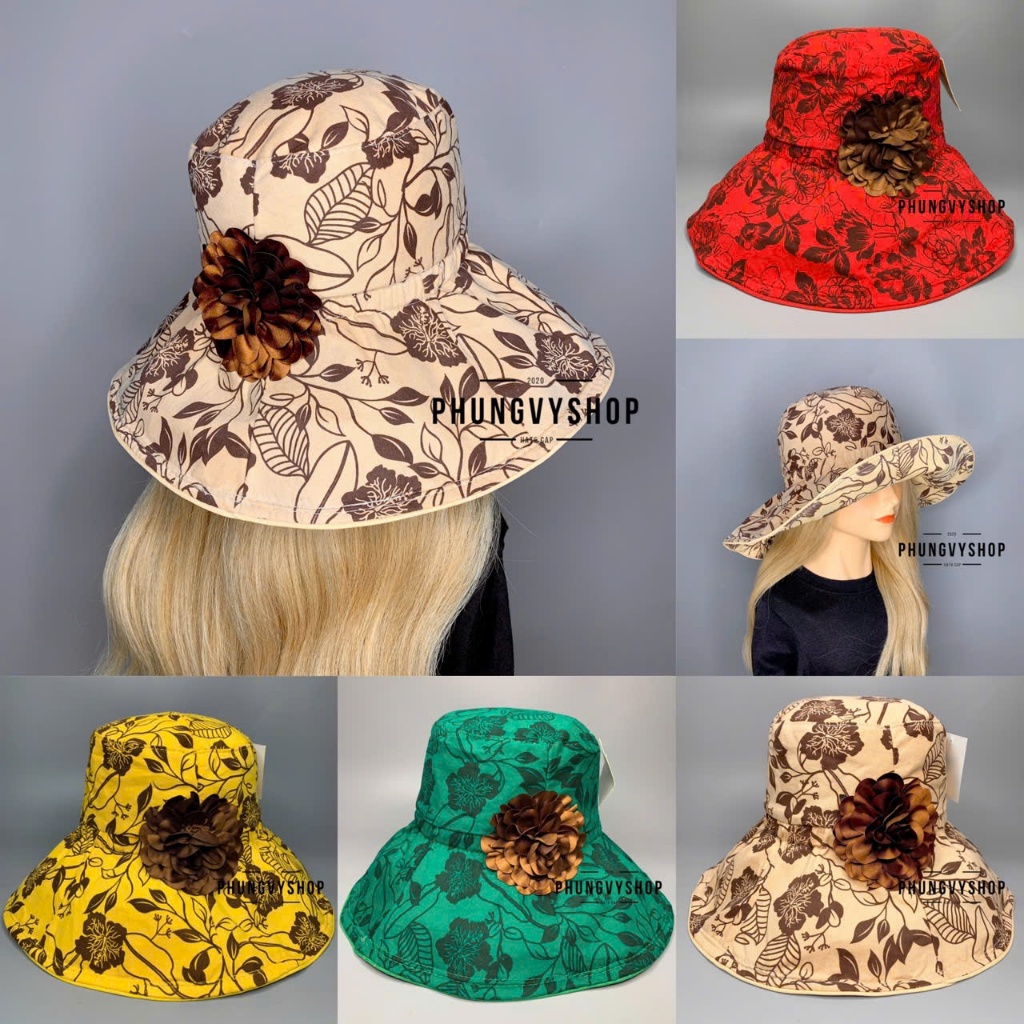 Mũ bucket tai bèo nón vải chuông mềm vành rộng phungvyshop - Bo CHUONG HOA LÁ HOANAU