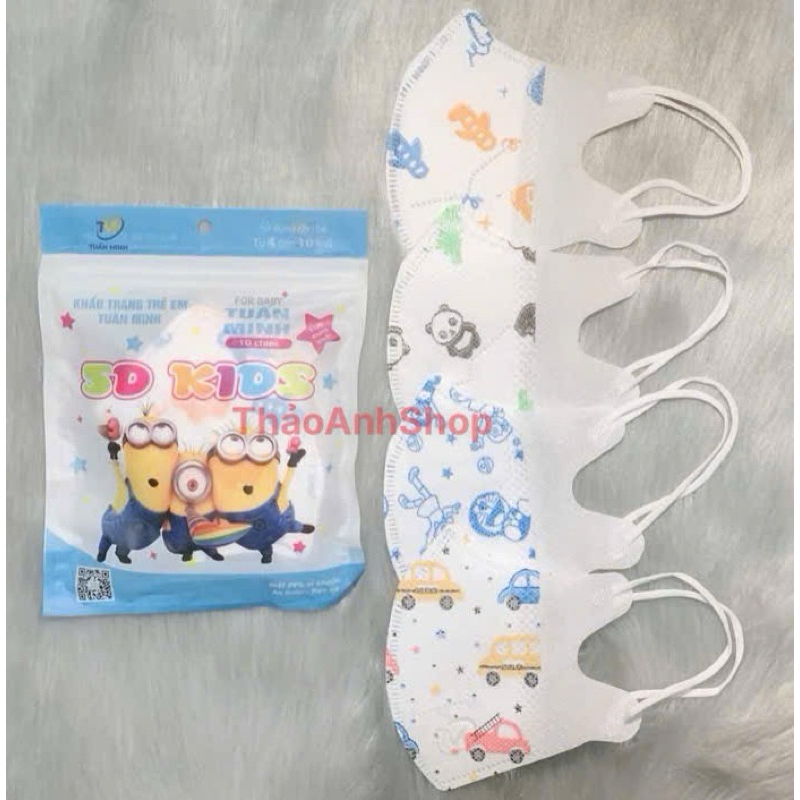 Thùng 100 chiếc khẩu trang trẻ em 5D Tuấn Minh 4-10 tuổi đạt chuẩn kháng khuẩn chống bụi an toàn cho bé