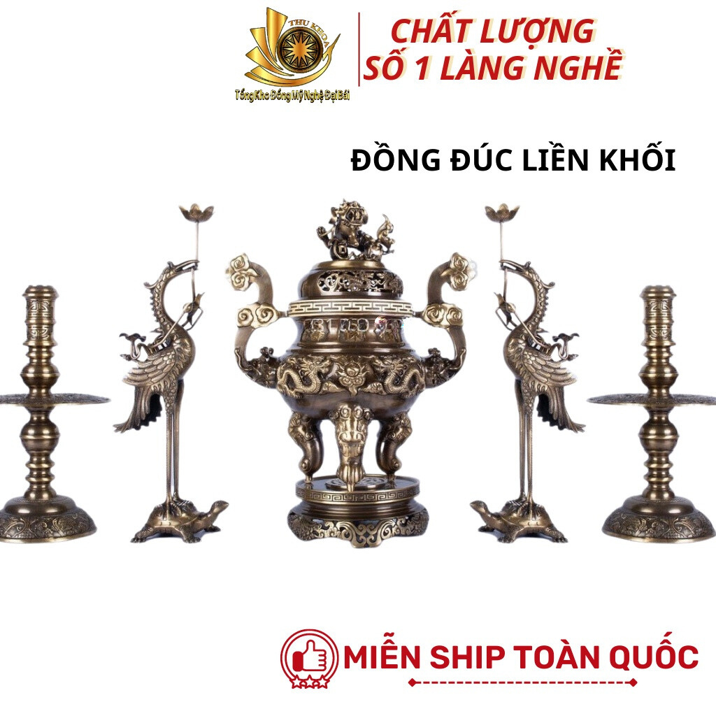 Ngũ Sự Đỉnh Đồng 60cm 4D Hun Màu Giả Cổ Đồ Đồng Đại Bái Bảo Hành Trọn Đời Miễn Ship