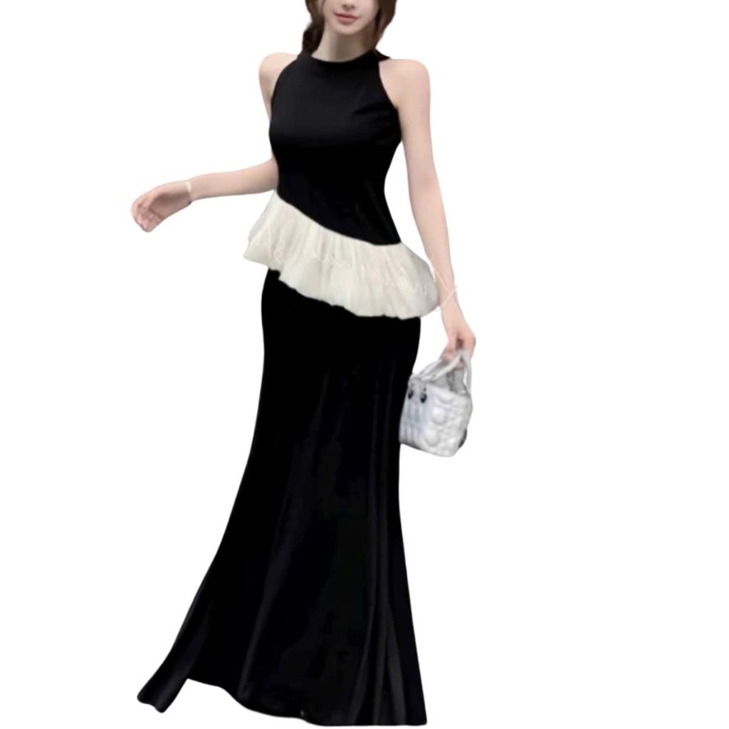 Chân Váy Đuôi Cá Dáng Dài Bigsize Áo Thun Phối Tơ Voan Xéo ESHOP Set Áo Ba Lỗ Phối Bèo Mix Váy M266