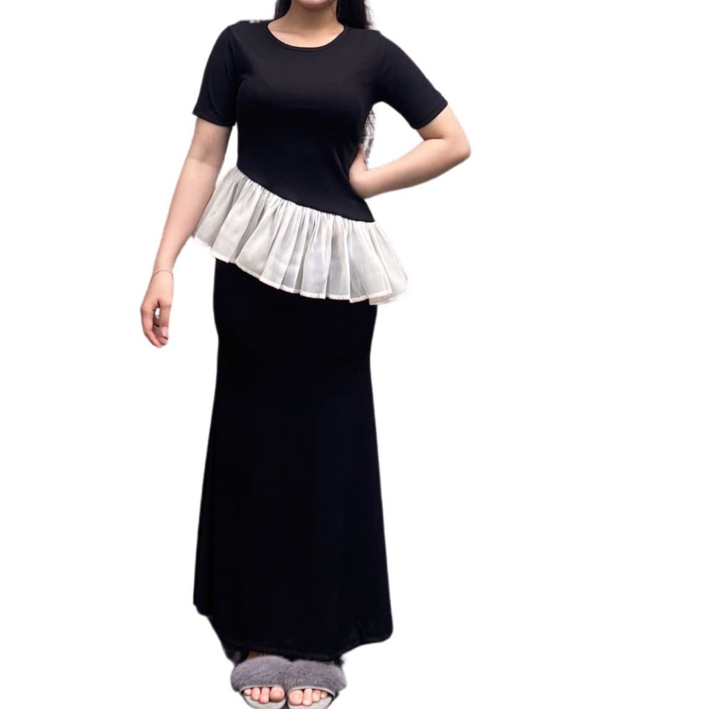 Chân Váy Đuôi Cá Dáng Dài Bigsize Áo Thun Phối Tơ Voan Xéo ESHOP Set Áo Ba Lỗ Phối Bèo Mix Váy M266