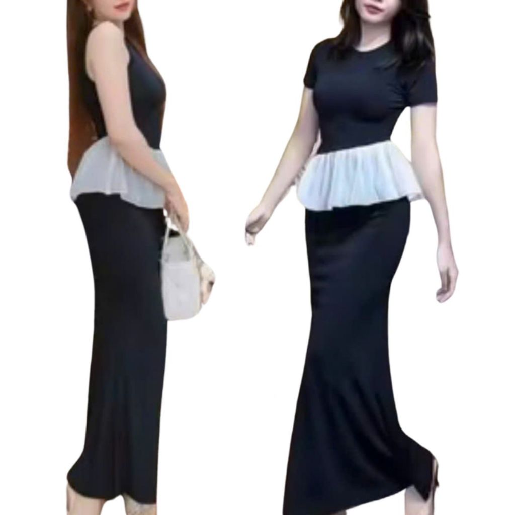 Chân Váy Đuôi Cá Dáng Dài Bigsize Áo Thun Phối Tơ Voan Xéo ESHOP Set Áo Ba Lỗ Phối Bèo Mix Váy M266