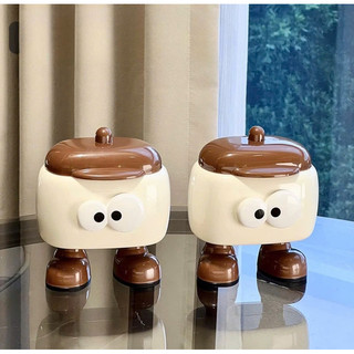 Hộp đựng tăm bông, chỉ nha khoa, cọ trang điểm. có chân đứng vững chắc, núm mũ nhỏ vs mắt đáng iu 🌸 tuyển sỉ🌸