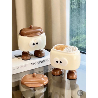 Hộp đựng tăm bông, chỉ nha khoa, cọ trang điểm. có chân đứng vững chắc, núm mũ nhỏ vs mắt đáng iu 🌸 tuyển sỉ🌸